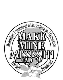 MAKE MINE MISSISSIPPI MISSISSIPPI DEPARTMENT OF AGRICULTURE AND COMMERCE PRODUCT REGISTERED logo