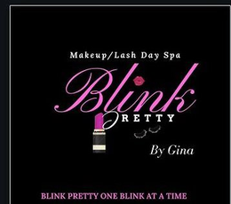 MAKEUP/LASH DAY SPA BLINK PRETTY BY GINA BLINK PRETTY ONE BLINK AT A TIME logo