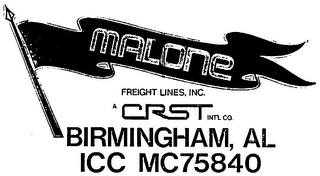 MALONE FREIGHT LINES, INC. A CRST INT'L CO. BIRMINGHAM, AL ICC MC75840 logo