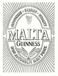 MALTA GUINNESS GOODNESS ENERGY VITALITY NON ALCOHOLIC MALT DRINK logo