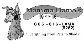 MAMMA LLAMA'S KASTLE KEEPERS 865-816-LAMA (5262) "EVERYTHING FROM PETS TO SHEDS" logo