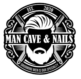 MAN CAVE & NAILS, EST. 2020, GROOMING MEN IS OUR SPECIALTY logo