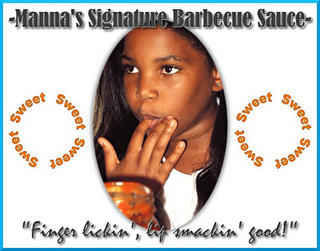 MANNA'S SIGNATURE BARBECUE SAUCE SWEET SWEET SWEET SWEET SWEET SWEET SWEET SWEET "FINGER LICKIN', LIP SMACKIN' GOOD!" logo