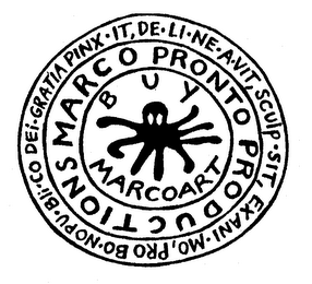 MARCOPRONTO PRODUCTIONS BUY MARCOART PINX-IT, DE-LI-NE-A-VIT, SCULP-SIT, EX ANI-MO, PRO BO-NO PU-BLI-CO DEI-GRATIA logo
