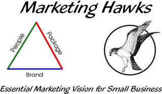 MARKETING HAWKS ESSENTIAL MARKETING VISION FOR SMALL BUSINESS PEOPLE PACKAGE BRAND logo
