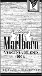 MARLBORO VIRGINIA BLEND 100'S 20 CLASS A CIGARETTES FINE TOBACCOS logo