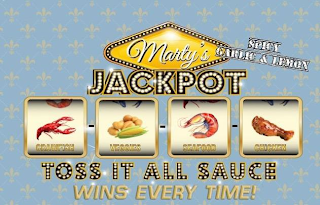 MARTY'S JACKPOT SPICY GARLIC & LEMON CRAWFISH VEGGIES SEAFOOD CHICKEN TOSS IT ALL SAUCE WINS EVERY TIME! logo