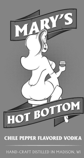 MARY'S HOT BOTTOM CHILE PEPPER FLAVORED VODKA HAND-CRAFT DISTILLED IN MADISON, WI logo