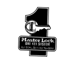 MASTER LOCK. ONE KEY SYSTEM YOUR OLD KEY OPENS YOUR NEW LOCKS 1 MASTER logo