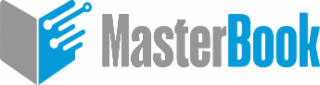 MASTERBOOK“THE COLORS BLUE, LIGHT BLUE, AND GRAY ARE CLAIMED AS A FEATURE OF THE MARK. THE MARK CONSISTS OF A STYLIZED OPEN BOOK, WITH THE LEFT PAGE IN GRAY AND THE RIGHT PAGE IN LIGHT BLUE CONTAINING THREE CIRCUIT-LIKE LINES ENDING IN CIRCLES. THE WORDING ‘MASTER’ APPEARS IN GRAY AND THE WORDING ‘BOOK’ APPEARS IN BLUE.” logo