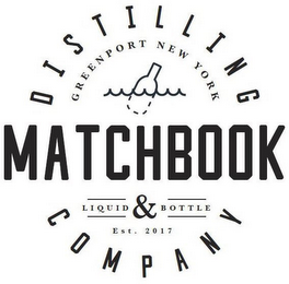 MATCHBOOK DISTILLING COMPANY GREENPORT NEW YORK LIQUID & BOTTLE EST. 2017 logo