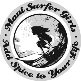 MAUI SURFER GIRLS ADD SPICE TO YOUR LIFE WWW.MAUISURFERGIRLS.COM logo
