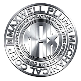 MAX MAXWELL PLUMB MECHANICAL CORP EST 1990 PLUMBING HEATING HVAC FIRE SPRINKLER AIR CONDITIONING logo