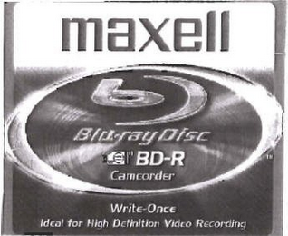 MAXELL B BLU-RAY DISC BD-R CAMCORDER WRITE-ONCE IDEAL FOR HIGH DEFINITION VIDEO RECORDING logo