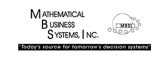MBSI MATHEMATICAL BUSINESS SYSTEMS, INC. "TODAY'S SOURCE FOR TOMORROW'S DECISION SYSTEMS" logo