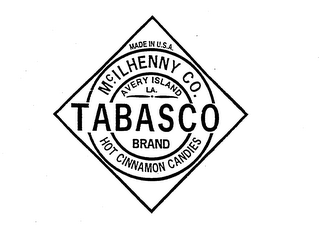 MCILHENNY CO. AVERY ISLAND LA. TABASCO BRAND HOT CINNAMON CANDIES logo