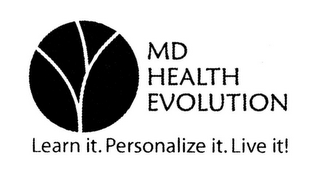 MD HEALTH EVOLUTION LEARN IT. PERSONALIZE IT. LIVE IT! logo