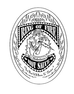 M&D RING OF FIRE HABENERO HOT SAUCE "SO HOT IT'LL BURN YA'TWICE" logo