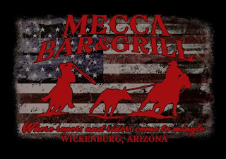 MECCA BAR & GRILL WHERE ROPERS AND RIDERS COME TO MINGLE WICKENBURG, ARIZONA logo