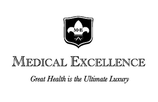 MEDICAL EXCELLENCE M+E GREAT HEALTH IS THE ULTIMATE LUXURY logo