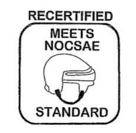 MEETS NOCSAE STANDARD RECERTIFIED YEAR ORGANIZATION logo