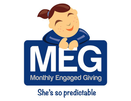 MEG, MONTHLY ENGAGED GIVING, SHE'S SO PREDICTABLE logo