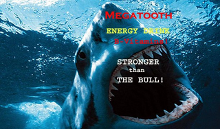 MEGATOOTH ENERGY DRINK B-VITAMINS! STRONGER THAN THE BULL! logo