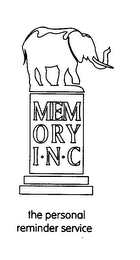 MEMORY I.N.C THE PERSONAL REMINDER SERVICE logo