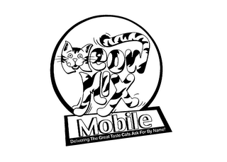MEOW MIX MOBILE DELIVERING THE GREAT TASTE CATS ASK FOR BY NAME! logo