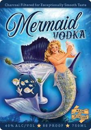 MERMAID VODKA MADE IN THE USA CHARCOAL FILTERED FOR EXCEPTIONALLY SMOOTH TASTE 40% ALC/VOL 80 PROOF 75 ML logo