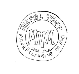 METAL VENT MANUFACTURING CO. INC. MVM SINCE 1948 logo