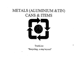 METALS (ALUMINIUM & TIN) CANS & ITEMS TRASHLINE "RECYCLING...A STEP BEYOND" logo