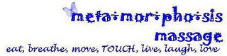 METAMORPHOSIS MASSAGE EAT, BREATHE, MOVE, TOUCH, LIVE, LAUGH, LOVE logo