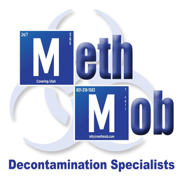 METH MOB DECONTAMINATION SPECIALISTS 24/7 365 COVERING UTAH 801-318-1583 1 CALL INFO@METHMOB.COM logo