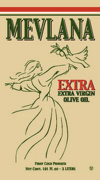 MEVLANA EXTRA VIRGIN OLIVE OIL FIRST COLD PRESSED NET CONT. 101 FL. OZ - 3 LITERS logo
