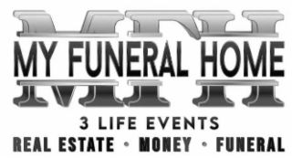 MFH MY FUNERAL HOME 3 LIFE EVENTS REAL ESTATE MONEY FUNERAL logo
