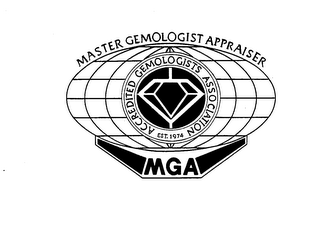 MGA MASTER GEMOLOGIST APPRAISER ACCREDITED GEMOLOGISTS ASSOCIATION EST. 1974 logo