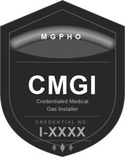 MGPHO CMGI CREDENTIALED MEDICAL GAS INSTALLER CREDENTIAL NO. I-XXXX logo