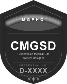 MGPHO CMGSD CREDENTIALED MEDICAL GAS SYSTEM DESIGNER CREDENTIAL NO. D-XXXX logo