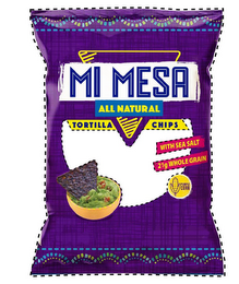MI MESA ALL NATURAL TORTILLA CHIPS WITHSEA SALT 21G WHOLE GRAIN PURPLE CORN logo