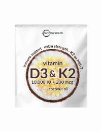MICROINGREDIENTS IMMUNE SUPPORT · EXTRA STRENGTH · K2 AS MK-7 VITAMIN D3 & K2 10,000 IU + 200 MCG MADE WITH COCONUT OIL