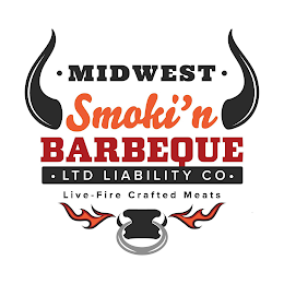 · MIDWEST · SMOKI'N BARBEQUE · LTD LIABILITY CO · LIVE-FIRE CRAFTED MEATS logo