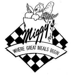 MIGGY'S WHERE GREAT MEALS BEGIN logo