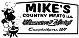 MIKE'S COUNTRY MEATS LLC. WISCONSIN'S #1 JERKY! CAMPSBELLSPORT, WI logo