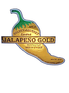 MILD CANDIED JALAPEÑO PEPPERS JALAPEÑO GOLD THE ORIGINAL CANDIED PEPPER PERFECTLY HOT-N-SWEET THIRDCOASTGIFTS.COM logo