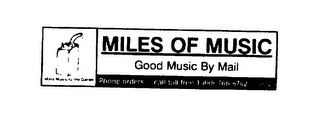 MILES OF MUSIC, GOOD MUSIC BY MAIL, MORE MUSIC TO THE GALLON logo