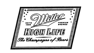 MILLER HIGH LIFE THE CHAMPAGNE OF BEERSEST'D 1855 PREMIUM BREWED logo