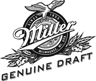 MILLER SINCE 1855 MILWAUKEE, WI, USA GENUINE DRAFT logo