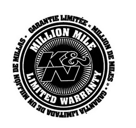 MILLION MILE K&N LIMITED WARRANTY GARANTIE LIMITEE MILLION DE MILES GARANTIA LIMITADA DE UN MILLION DE MILLAS logo