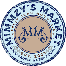 MIMMZY'S MARKET PETIT JEAN MOUNTAIN EST. 2001 GOOD PEOPLE & GREAT DEALS MM logo